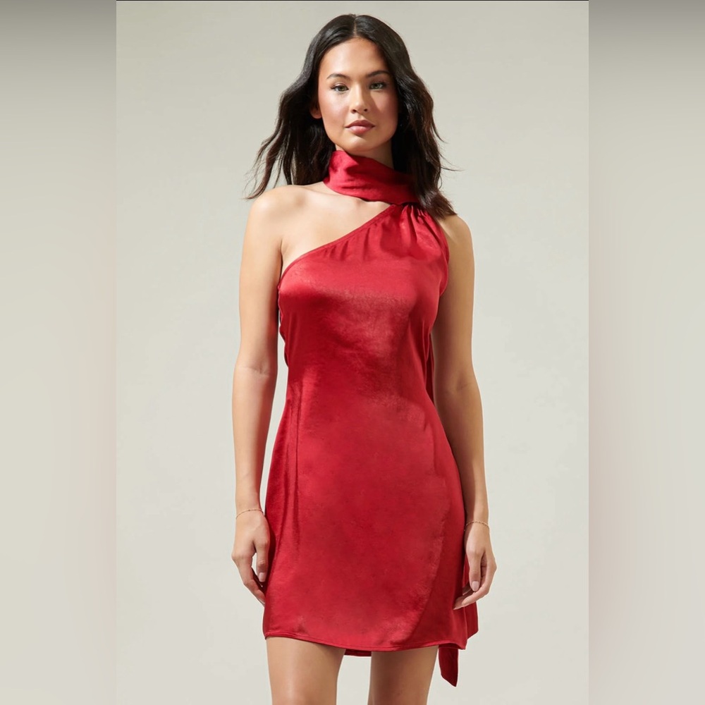 NWT Sold Out Elegant Red One-Shoulder Satin Dress